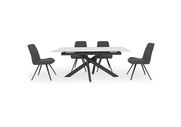 Warrior Crystal White Extending Dining Table with 4 Standard Chairs  White | Bed Sava