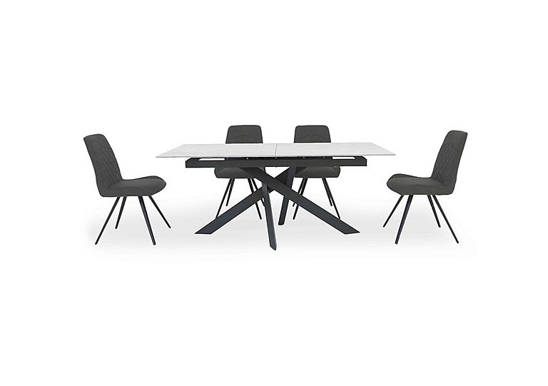 Warrior Crystal White Extending Dining Table with 4 Standard Chairs - White