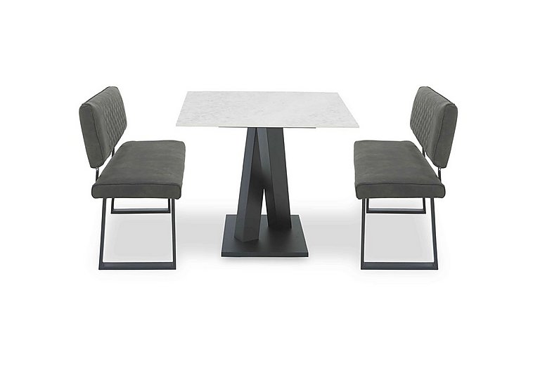 Warrior Crystal White Compact Fixed Dining Table with 2 High Back Benches - White/Grey