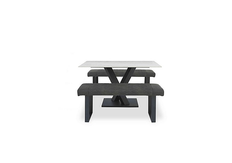 Warrior Crystal White Compact Fixed Dining Table with 2 Standard Benches - White/Grey