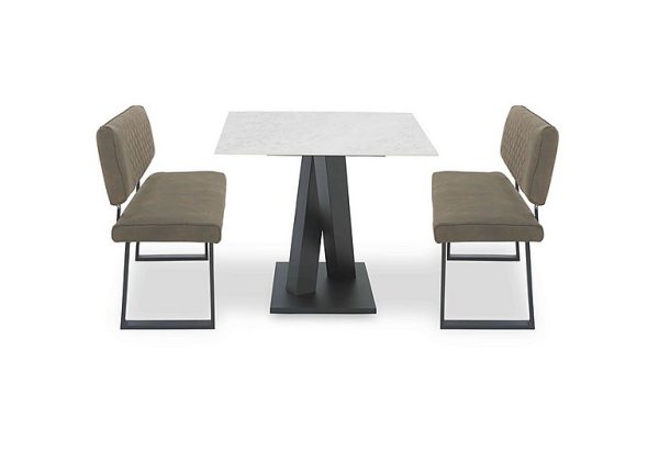 Warrior Crystal White Compact Fixed Dining Table with 2 High Back Benches | Bed Sava