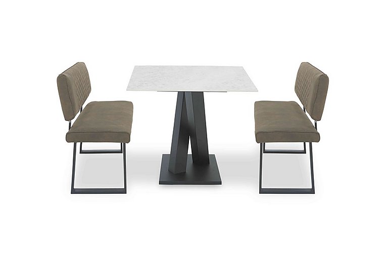 Warrior Crystal White Compact Fixed Dining Table with 2 High Back Benches