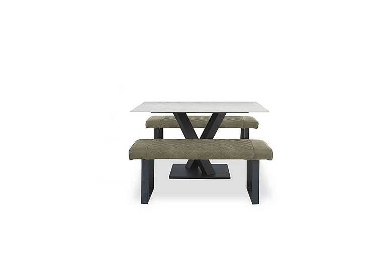Warrior Crystal White Compact Fixed Dining Table with 2 Standard Benches