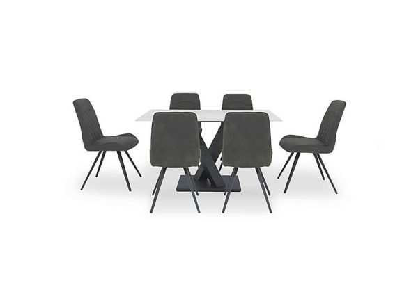 Warrior Crystal White Compact Fixed Dining Table with 6 Standard Chairs  White | Bed Sava