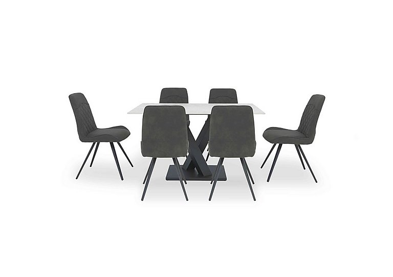 Warrior Crystal White Compact Fixed Dining Table with 6 Standard Chairs - White