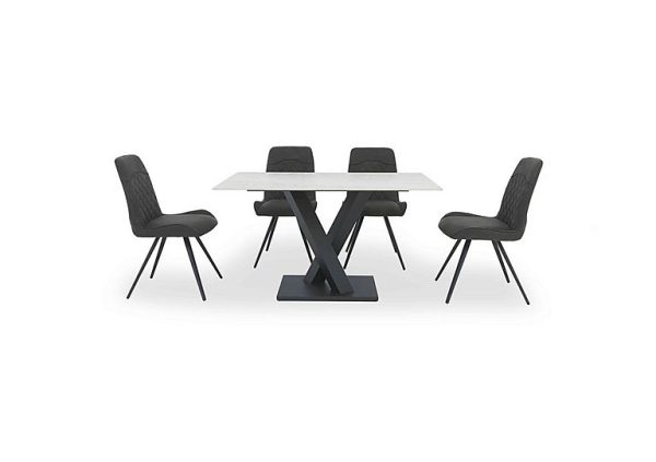 Warrior Crystal White Compact Fixed Dining Table with 4 Standard Chairs  White | Bed Sava