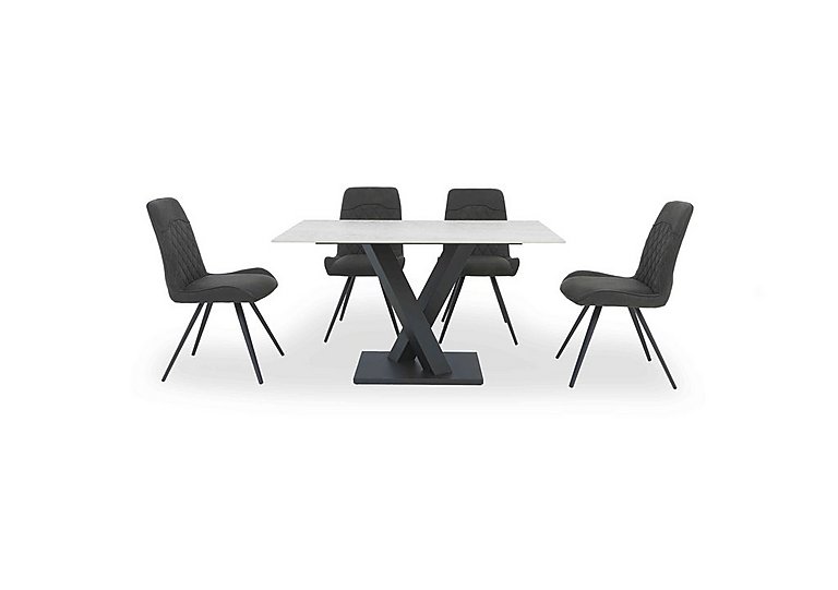 Warrior Crystal White Compact Fixed Dining Table with 4 Standard Chairs - White