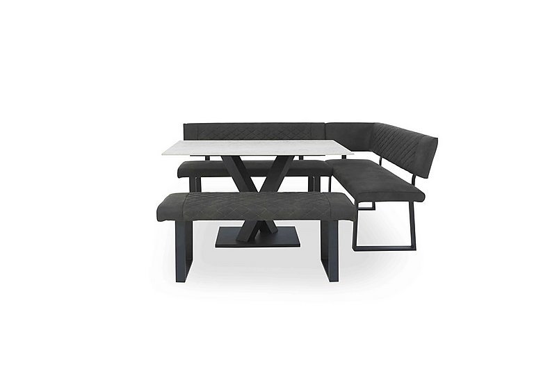 Warrior Crystal White Compact Fixed Dining Table with Right Hand Facing Corner Bench and Standard Bench - White/Grey