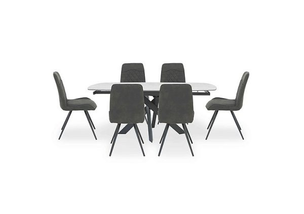 Warrior Crystal White Swivel Extending Dining Table with 6 Standard Chairs  White | Bed Sava
