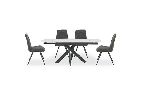 Warrior Crystal White Swivel Extending Dining Table with 4 Standard Chairs  White | Bed Sava