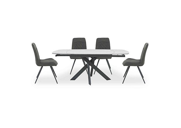 Warrior Crystal White Swivel Extending Dining Table with 4 Standard Chairs - White