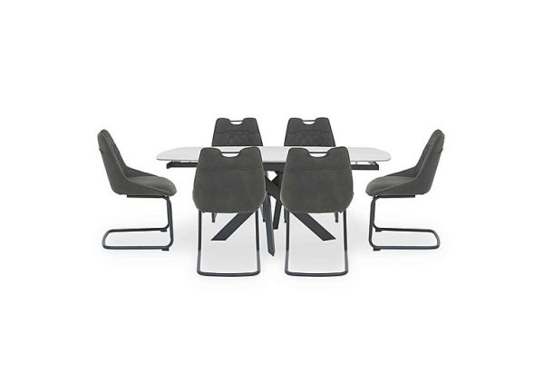 Warrior Crystal White Swivel Extending Dining Table with 6 Cantilever Chairs  White | Bed Sava