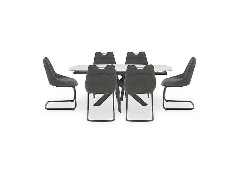 Warrior Crystal White Swivel Extending Dining Table with 6 Cantilever Chairs - White
