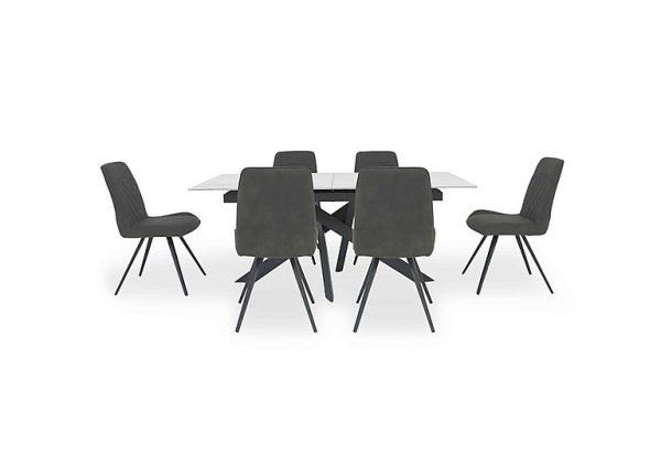 Warrior Crystal White Extending Dining Table with 6 Standard Chairs  White | Bed Sava
