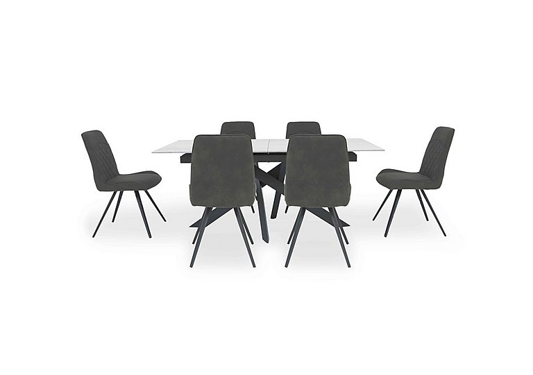 Warrior Crystal White Extending Dining Table with 6 Standard Chairs - White