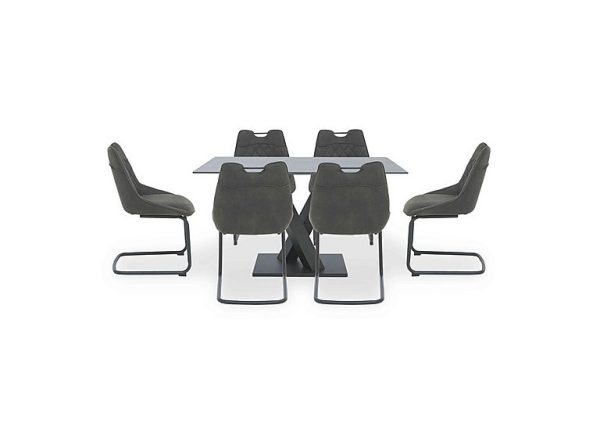 Warrior Grey Compact Fixed Dining Table with 6 Cantilever Chairs  Grey | Bed Sava