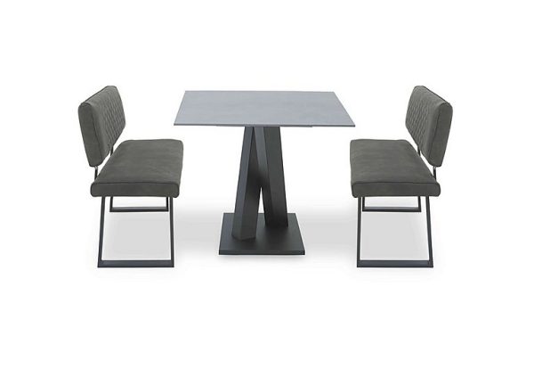 Warrior Grey Compact Fixed Dining Table with 2 High Back Benches  Grey | Bed Sava