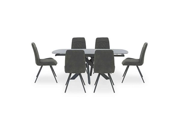 Warrior Grey Swivel Extending Dining Table with 6 Standard Chairs  Grey | Bed Sava