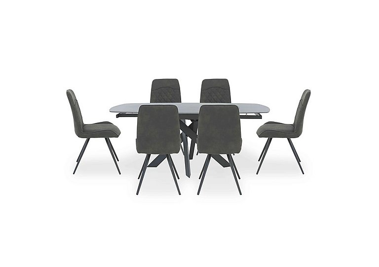 Warrior Grey Swivel Extending Dining Table with 6 Standard Chairs - Grey