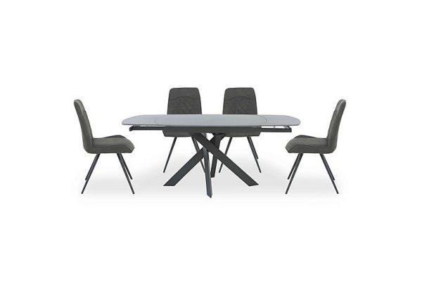 Warrior Grey Swivel Extending Dining Table with 4 Standard Chairs  Grey | Bed Sava