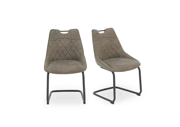 Warrior Pair of Cantilever Dining Chairs  Taupe | Bed Sava