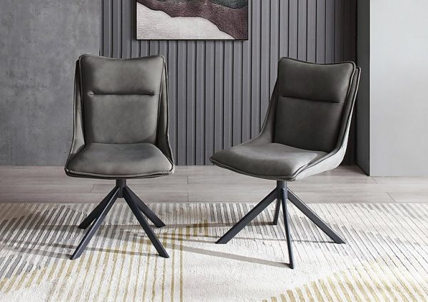 Catalina Pair of Swivel Dining Chairs  Dark Grey | Bed Sava