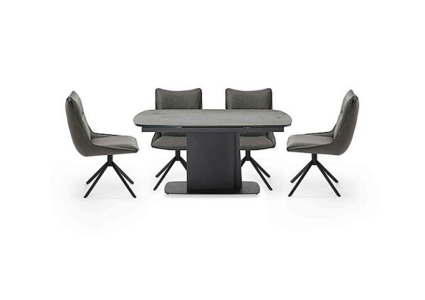 Catalina Small Extending Dining Table and 4 Swivel Chairs  Dark Grey | Bed Sava