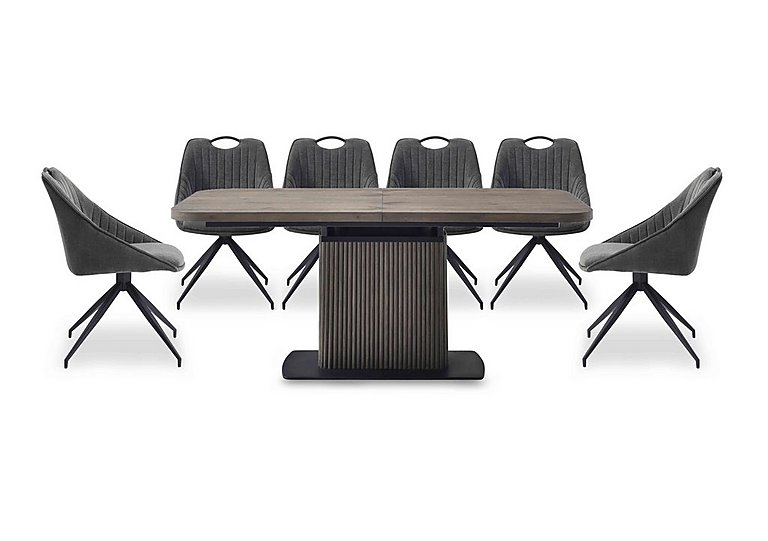 Jai Large Extending Dining Table with 6 Swivel Chairs - Dark Grey