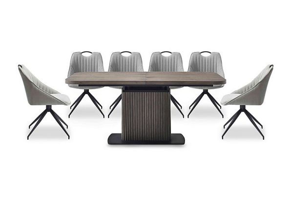 Jai Large Extending Dining Table with 6 Swivel Chairs  Silver | Bed Sava
