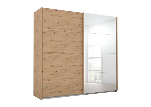 Rauch  Lima 226cm 2 Door Sliding Wardrobe with 1 Decor and 1 Mirror Door 210cm Tall  Art Oak | Bed Sava