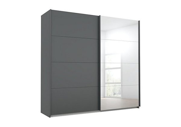 Rauch  Lima 226cm 2 Door Sliding Wardrobe with 1 Decor and 1 Mirror Door 210cm Tall  Metallic Grey | Bed Sava