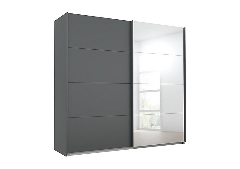 Rauch - Lima 226cm 2 Door Sliding Wardrobe with 1 Decor and 1 Mirror Door 210cm Tall - Metallic Grey