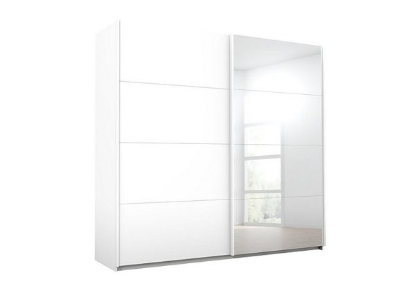 Rauch  Lima 226cm 2 Door Sliding Wardrobe with 1 Decor and 1 Mirror Door 210cm Tall  White | Bed Sava