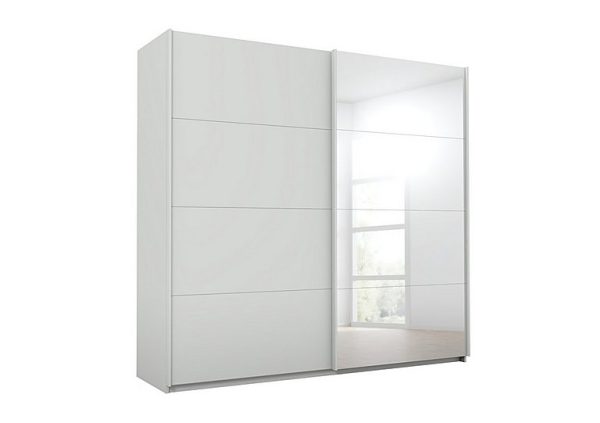 Rauch  Lima 226cm 2 Door Sliding Wardrobe with 1 Decor and 1 Mirror Door 210cm Tall  Silk Grey | Bed Sava
