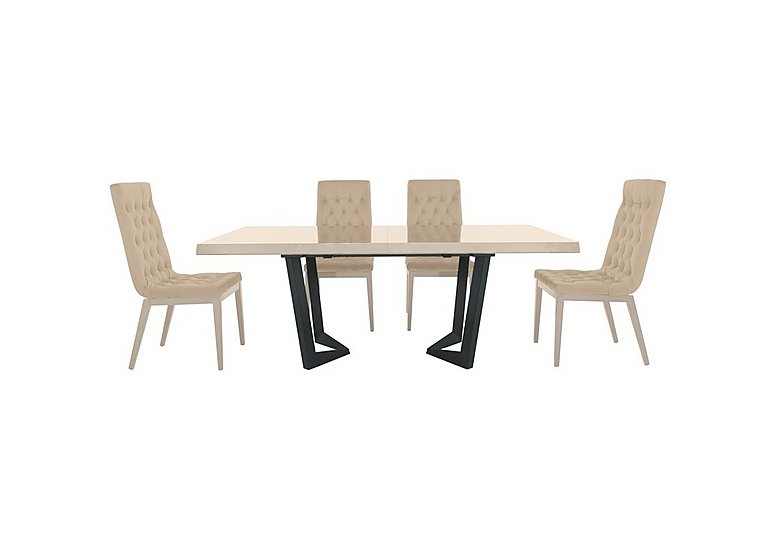Palazzo 200cm Extending Dining Table in Sand Birch with 4 Capitonne Buttoned Chairs - Aquos Cream