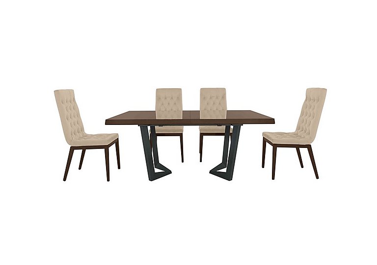 Palazzo 160cm Extending Dining Table in Dark Walnut with 4 Capitonne Buttoned Chairs - Aquos Cream