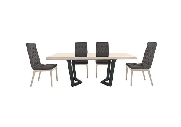 Palazzo 200cm Extending Dining Table in Sand Birch with 4 Capitonne Buttoned Chairs  Aquos Dark Grey | Bed Sava