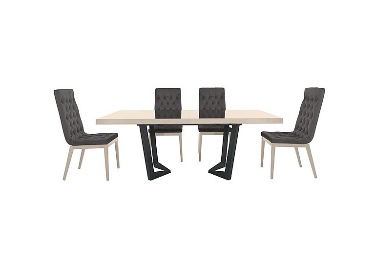 Palazzo 200cm Extending Dining Table in Sand Birch with 4 Capitonne Buttoned Chairs - Aquos Dark Grey
