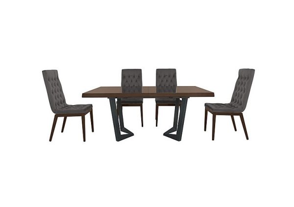 Palazzo 160cm Extending Dining Table in Dark Walnut with 4 Capitonne Buttoned Chairs  Aquos Dark Grey | Bed Sava