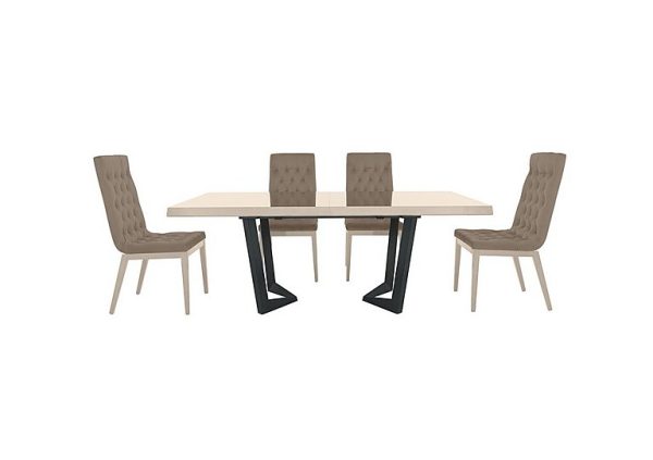 Palazzo 200cm Extending Dining Table in Sand Birch with 4 Capitonne Buttoned Chairs  Aquos Taupe | Bed Sava