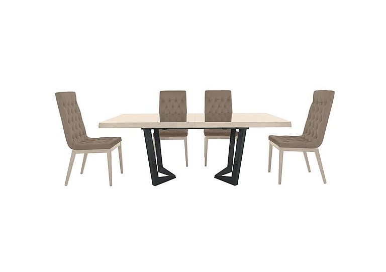 Palazzo 200cm Extending Dining Table in Sand Birch with 4 Capitonne Buttoned Chairs - Aquos Taupe