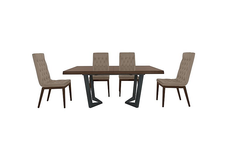 Palazzo 160cm Extending Dining Table in Dark Walnut with 4 Capitonne Buttoned Chairs - Aquos Taupe