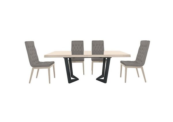 Palazzo 200cm Extending Dining Table in Sand Birch with 4 Capitonne Buttoned Chairs  Scarlet Silver | Bed Sava