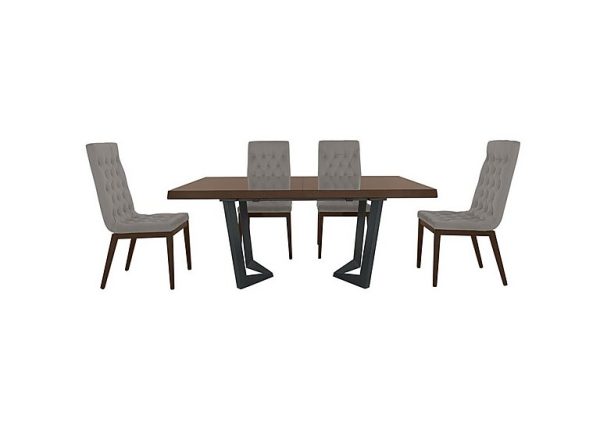 Palazzo 160cm Extending Dining Table in Dark Walnut with 4 Capitonne Buttoned Chairs  Scarlet Silver | Bed Sava