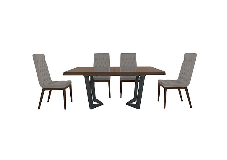 Palazzo 160cm Extending Dining Table in Dark Walnut with 4 Capitonne Buttoned Chairs - Scarlet Silver