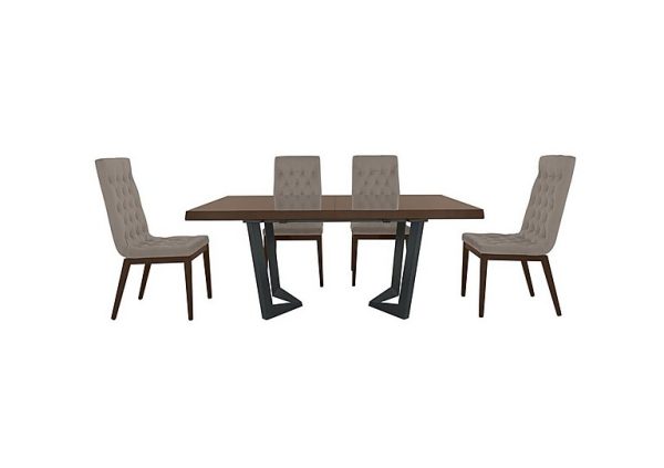 Palazzo 160cm Extending Dining Table in Dark Walnut with 4 Capitonne Buttoned Chairs  Scarlet Taupe | Bed Sava