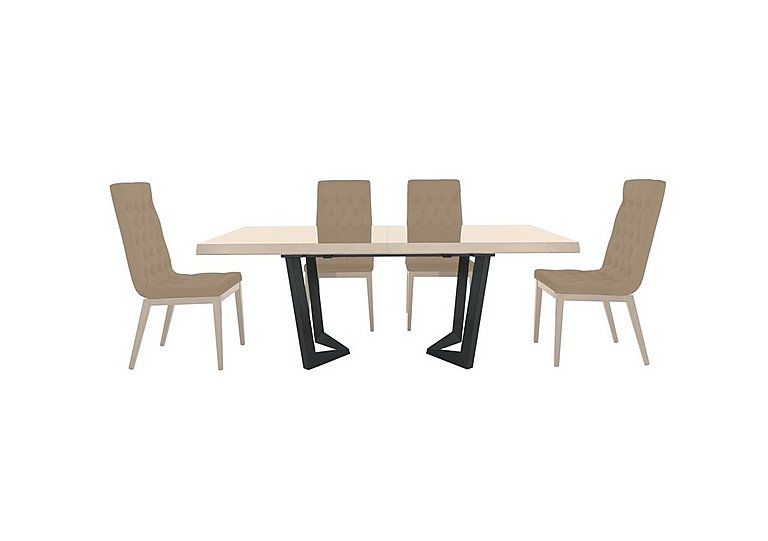 Palazzo 200cm Extending Dining Table in Sand Birch with 4 Capitonne Buttoned Chairs - Scarlet Dark Grey