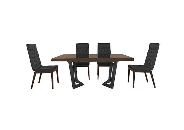 Palazzo 160cm Extending Dining Table in Dark Walnut with 4 Capitonne Buttoned Chairs  Scarlet Dark Grey | Bed Sava