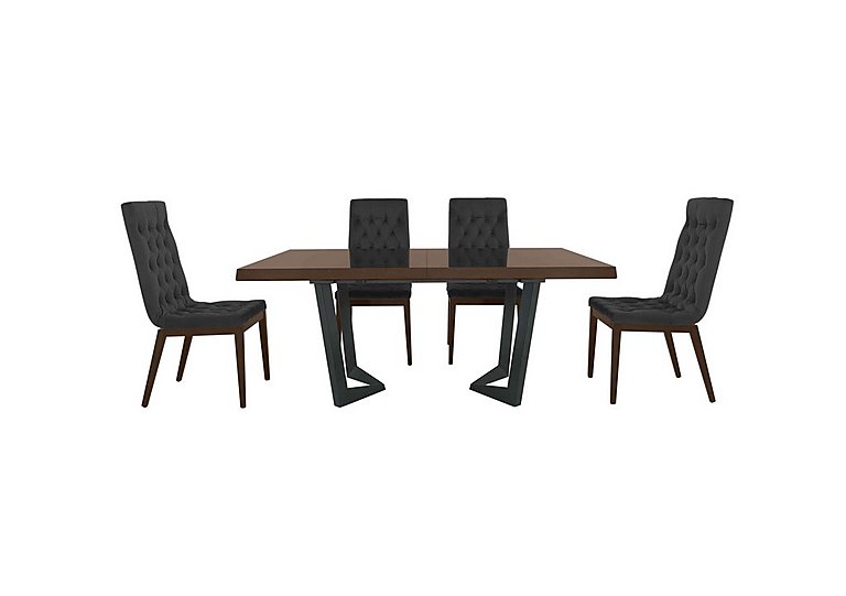 Palazzo 160cm Extending Dining Table in Dark Walnut with 4 Capitonne Buttoned Chairs - Scarlet Dark Grey