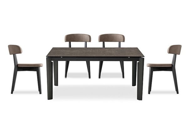 Connubia  Rosa 130cm Small Extending Dining Table with Bronze Ceramic Top and Graphite Wooden Legs and 4 Siren Chairs  Desert | Bed Sava